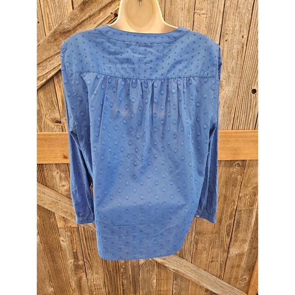 J crew size large women's Textured polka dot 3/4 sleeve blouse blue - Picture 5 of 8